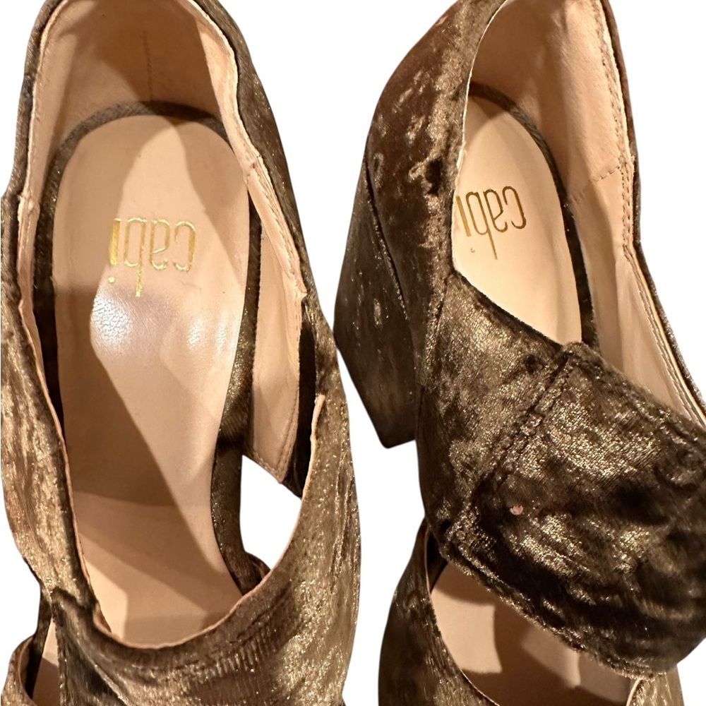 Cabi Interlock Crushed Velvet Block Heel Sandals Shoes Olive Size 6.5 - Picture 5 of 10